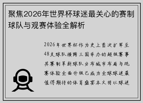 聚焦2026年世界杯球迷最关心的赛制球队与观赛体验全解析